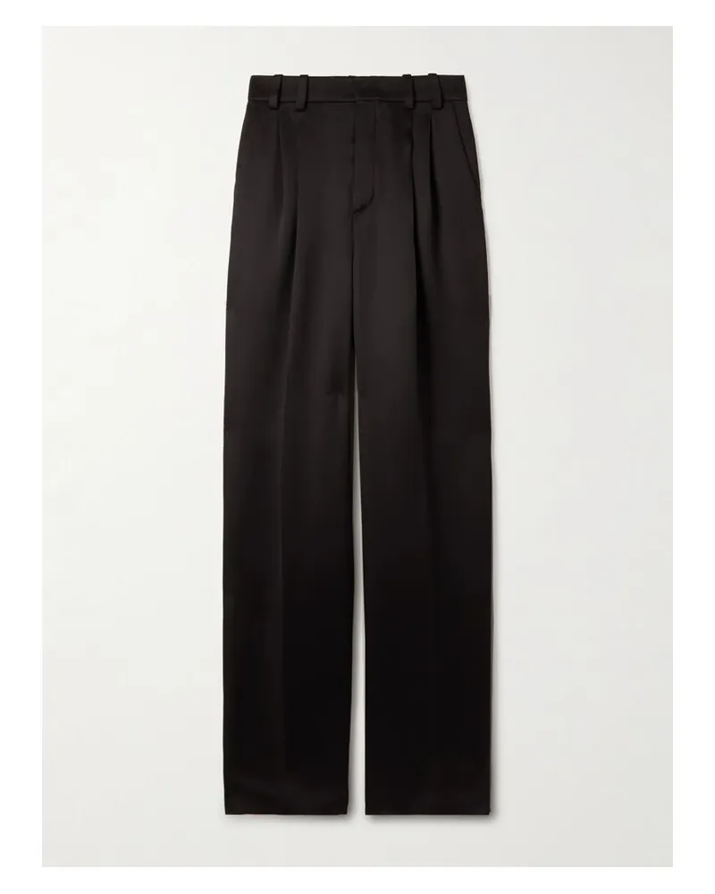 Saint Laurent Bundfaltenhose Mit Geradem Bein Aus Seidensatin - Schwarz Schwarz