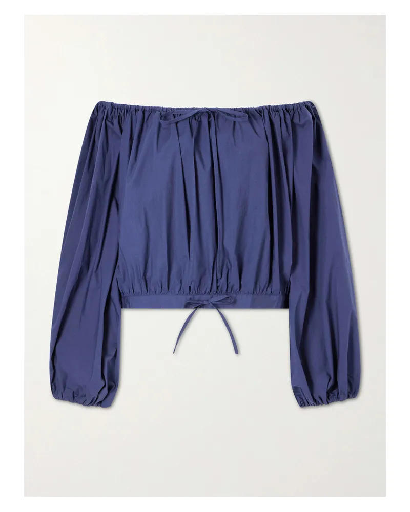 BERNADETTE Ally Off-the-shoulder Cropped Cotton-blend Blouse - Blue Blue