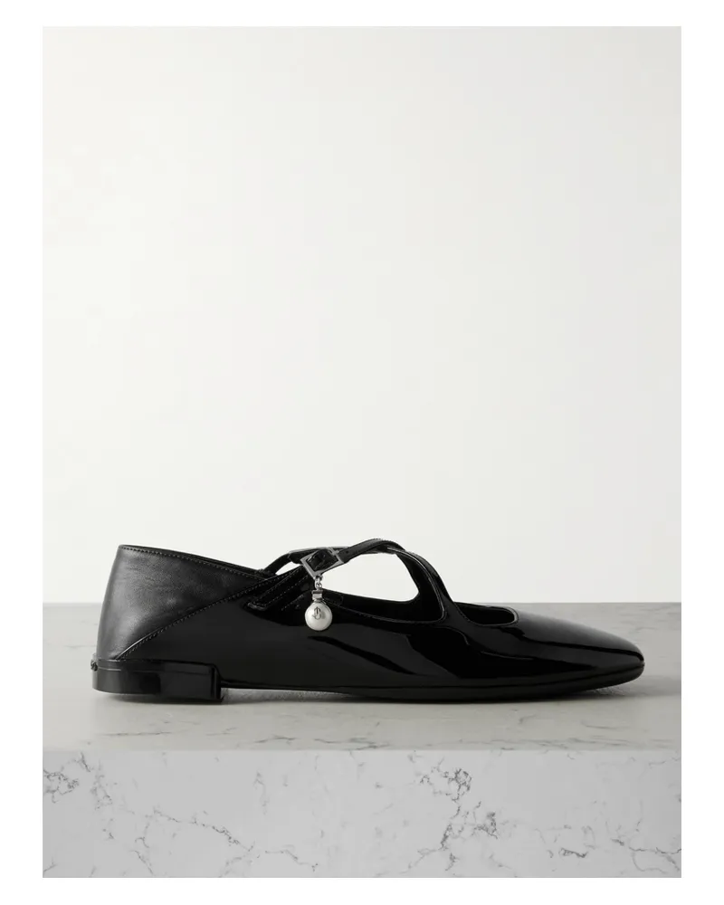 Jimmy Choo Eleri Ballerinas Aus Lackleder Mit Einklappbarer Fersenpartie Und Verzierung - Schwarz Schwarz