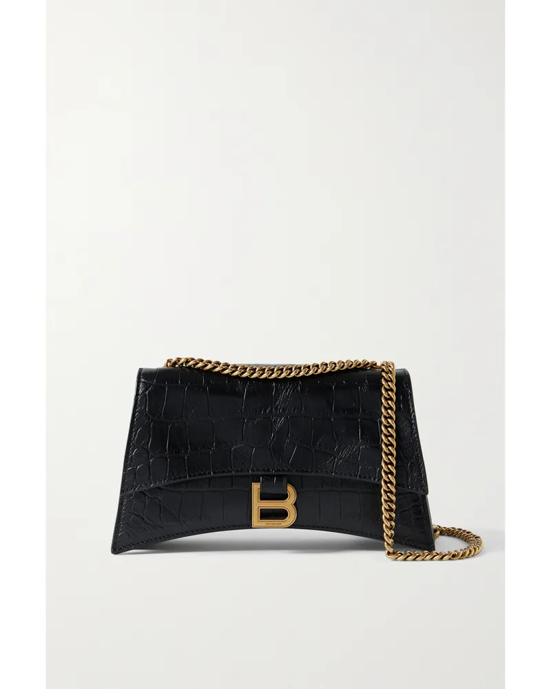 Balenciaga Crush Small Croc-effect Leather Shoulder Bag - Black Black