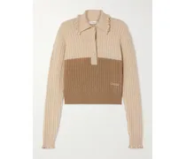 Zopfstrickpullover Aus Wolle Mit Polokragen Und Rüschen - Neutral