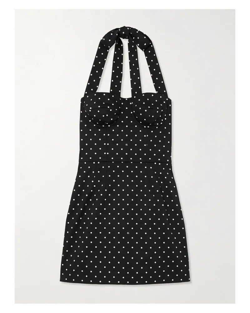 Dolce & Gabbana Neckholder-minikleid Aus Drillich Aus Einer Baumwollmischung Mit Polka-dots - Schwarz Schwarz