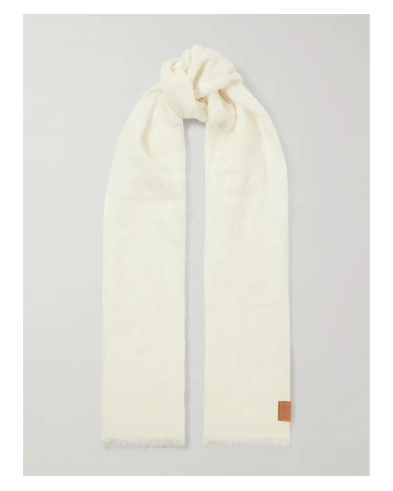 Loewe Frayed Wool And Silk-blend Jacquard Scarf - White White