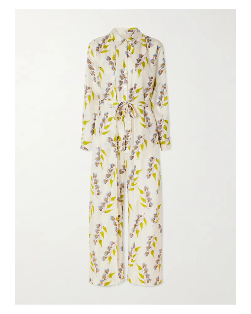Ulla Johnson Bricolage Jumpsuit Aus Seiden-twill Mit Blumenprint Und Bindegürtel - Creme Creme