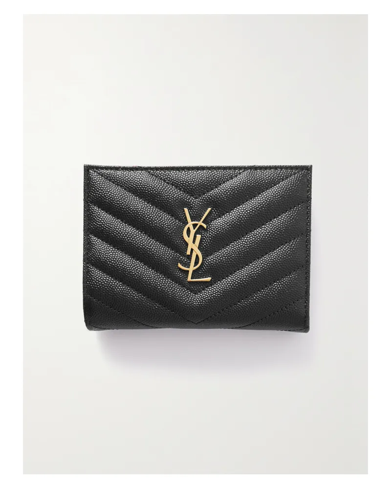 Saint Laurent Cassandre Quilted Textured-leather Wallet - Black Black