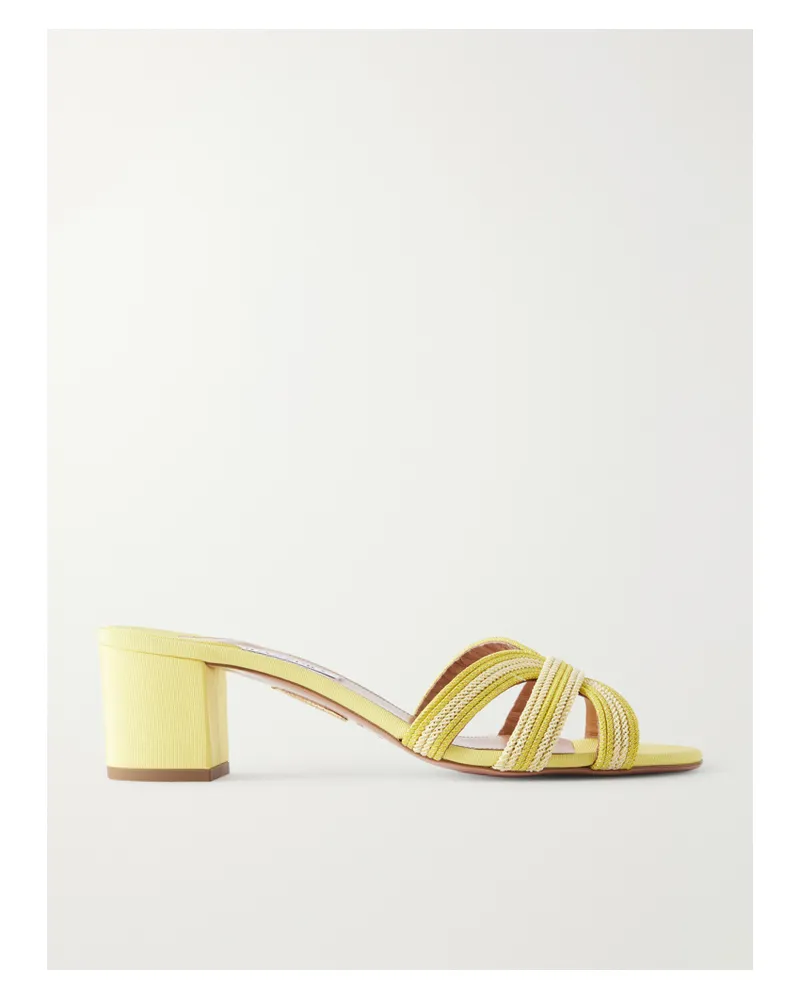 Aquazzura Day Dream 50 Metallic Raffia Mules - Yellow Yellow