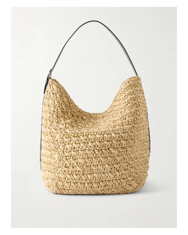 Totême Leather-trimmed Raffia Shoulder Bag - Neutrals Neutrals