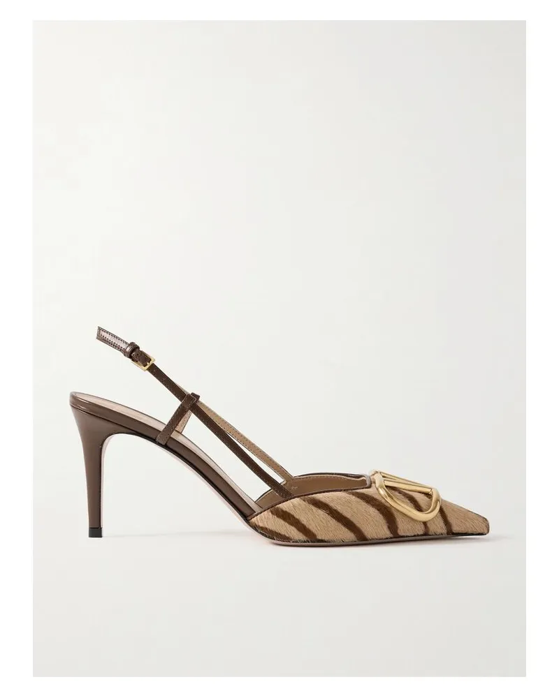 Valentino Garavani Vlogo 80 Slingback-pumps Aus Bedrucktem Kalbshaar Mit Lederbesätzen Und Verzierung - Braun Braun