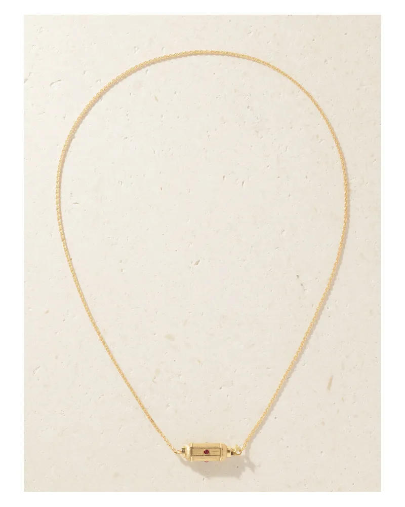 Marie Lichtenberg Micro Coco Locket Kette Aus 18 Karat Gold Mit Rubinen - Rot Rot