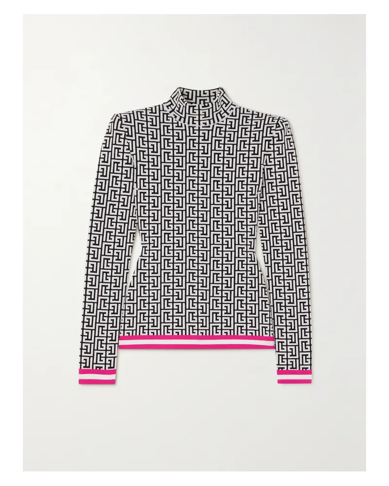 Balmain Stehkragenpullover Aus Jacquard-strick - Schwarz Schwarz