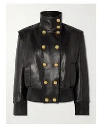 Balmain Doppelreihige Lederjacke Schwarz