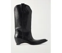Concealed Heel Leather Cowboy Boots - Black