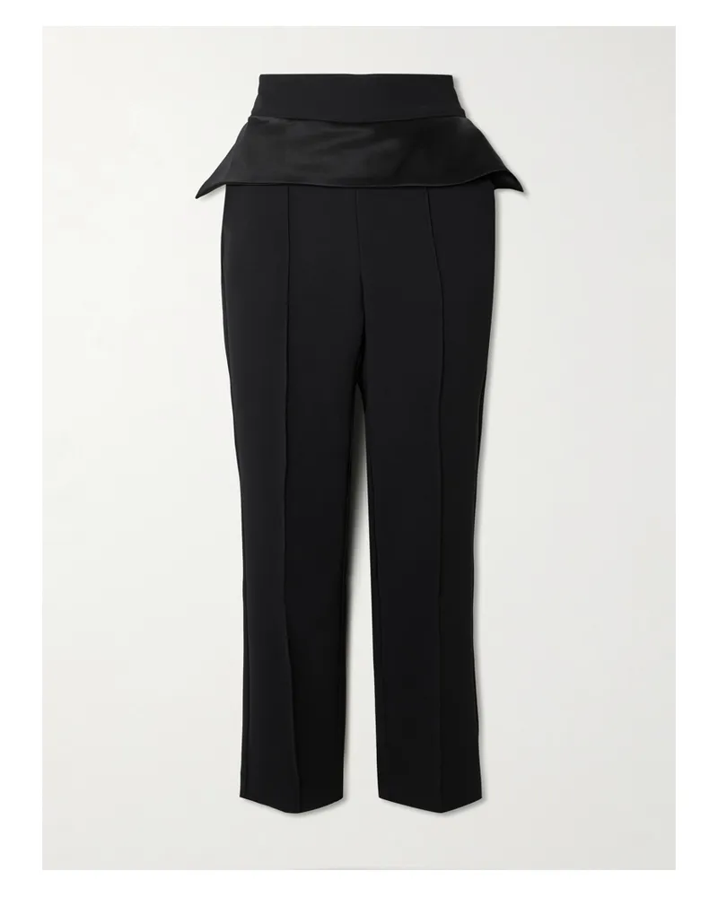 Maticevski Relate Stretch-silk Satin-trimmed Crepe Straight-leg Pants - Black Black