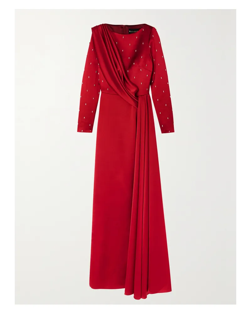 RASARIO Robe Aus Gehämmertem Satin Mit Drapierung Und Kristallen - Rot Rot