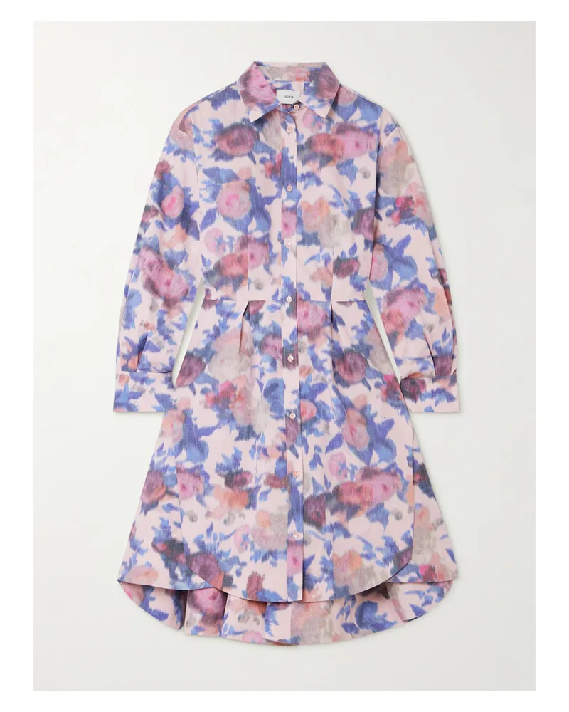 Erdem Asymmetrisches Mini-hemdblusenkleid Aus Baumwollpopeline Mit Blumenprint - Pink Pink