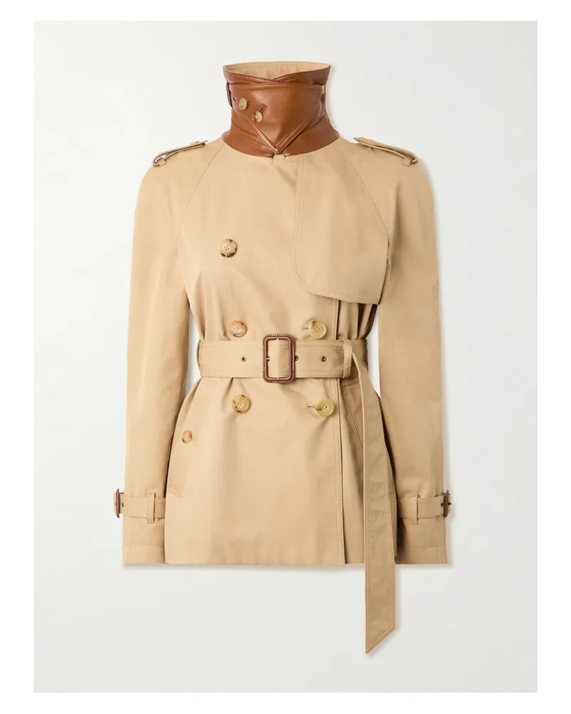 Chloé Doppelreihige Jacke Aus Baumwollgabardine Mit Lederbesätzen - Braun Braun