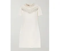 Crystal-embellished Mesh-trimmed Crepe Midi Dress - Neutrals