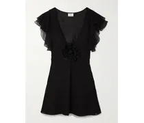 Appliquéd Broderie Anglaise Cotton-blend Voile Mini Dress - Black