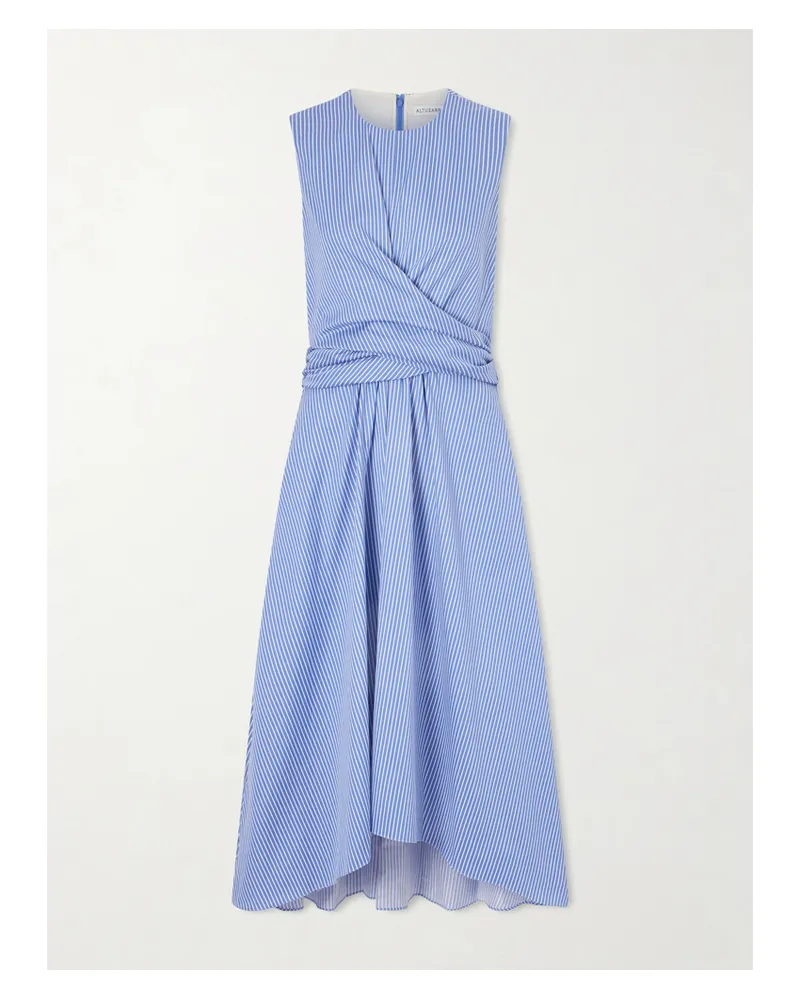 Altuzarra Penny Striped Gathered Cotton Midi Dress - Blue Blue