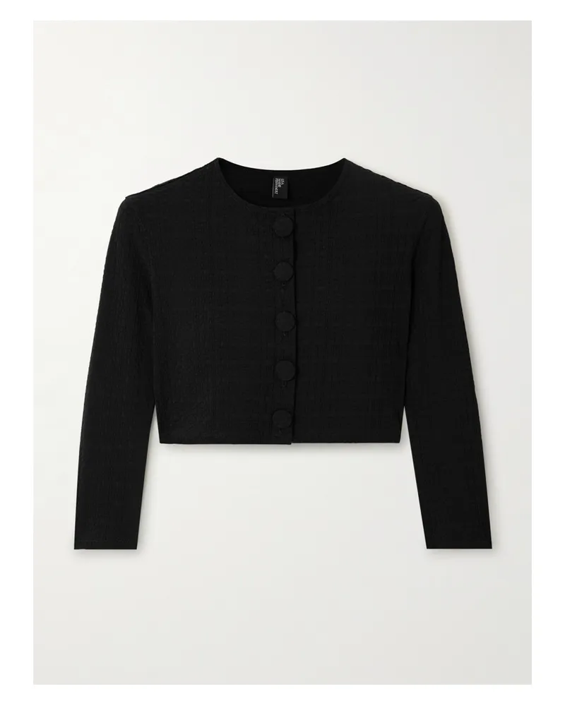 Lisa Marie Fernandez Cropped Seersucker Cardigan - Black Black