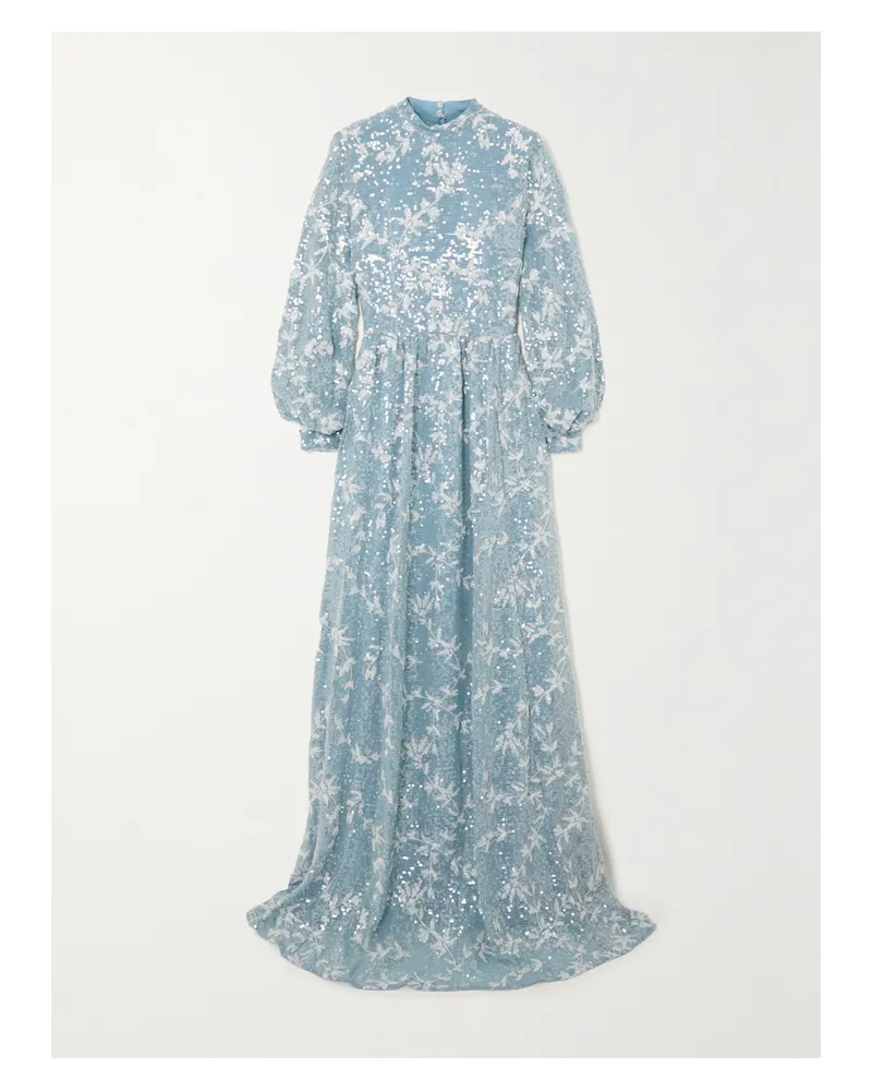 Erdem Kara Robe Aus Chiffon Mit Stickereien Und Pailletten - Blau Blau