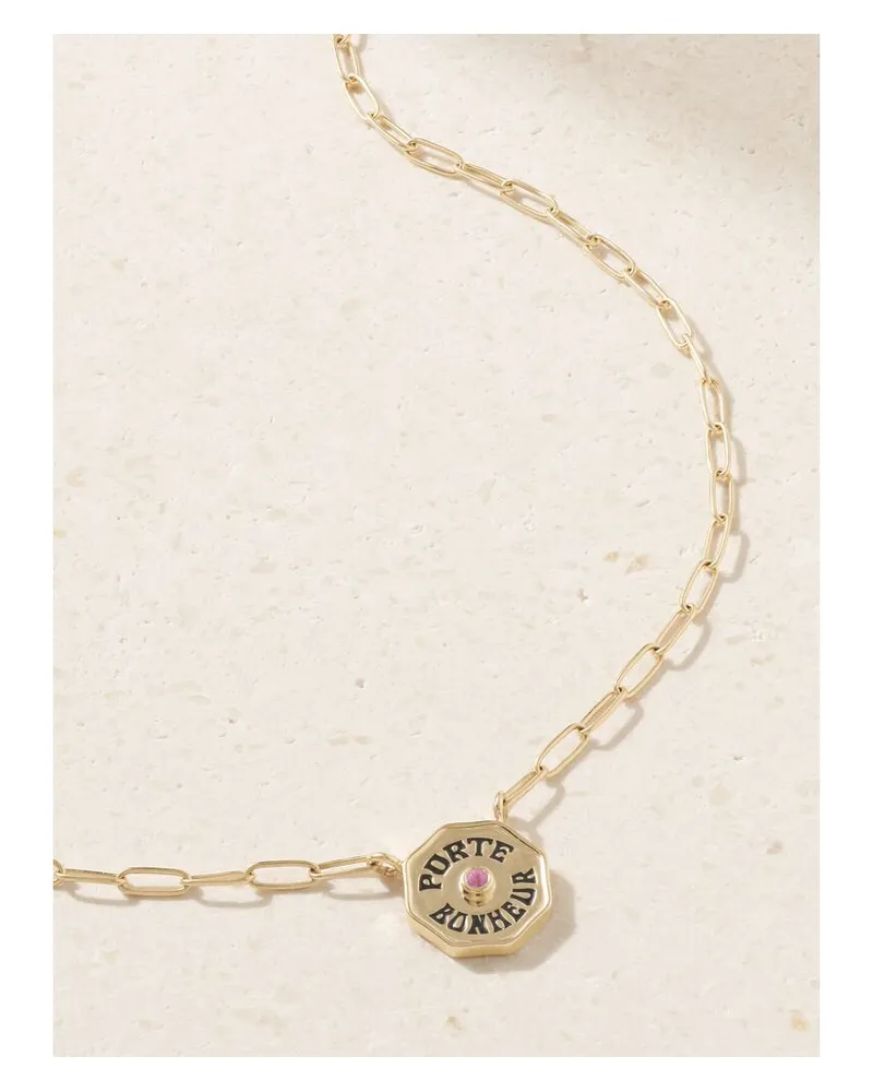 Marlo Laz Wee Porte Bonheur Coin Kette Aus 14 Karat Gold Mit Emaille Und Saphir Gold