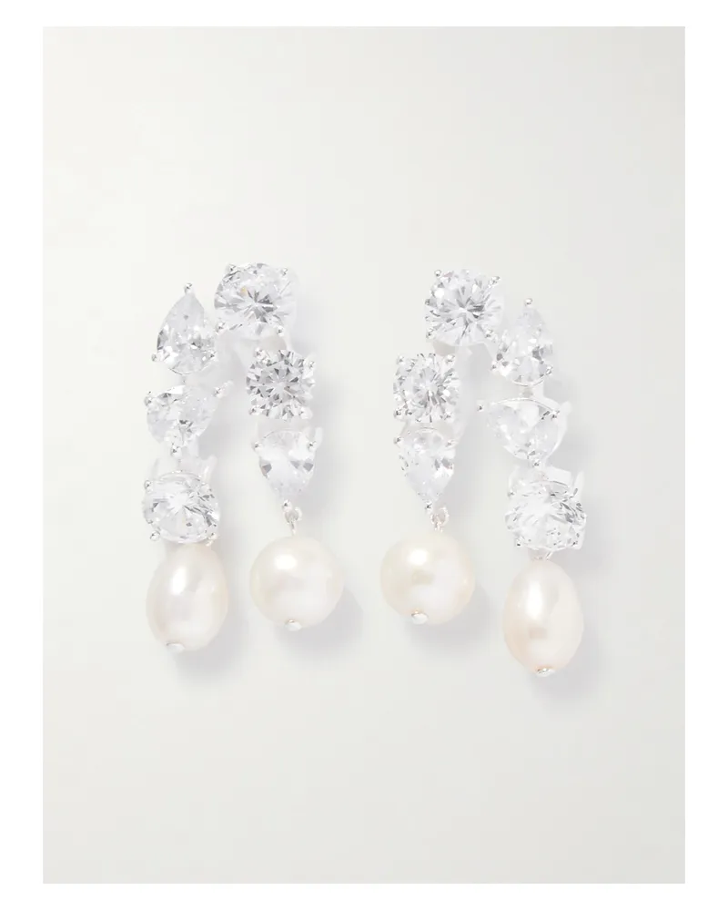 Completedworks Cascading Recycled Silver, Cubic Zirconia And Pearl Earrings Silver