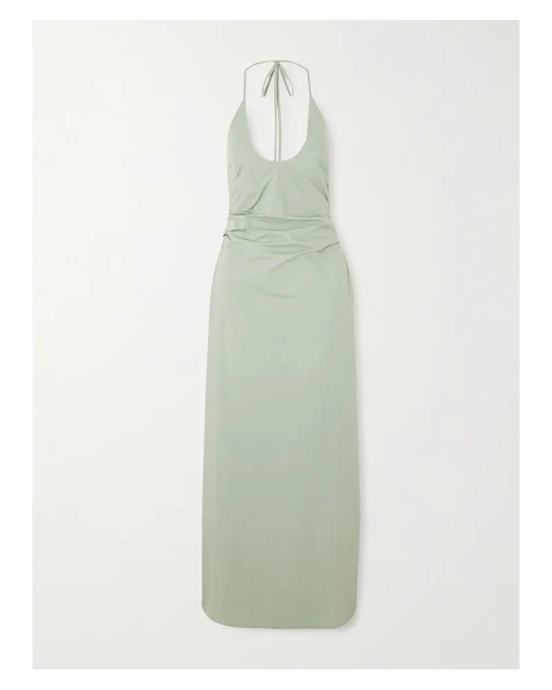 SIR Martina Neckholder-maxikleid Aus Biobaumwollpopeline Mit Raffungen - Grün Grün