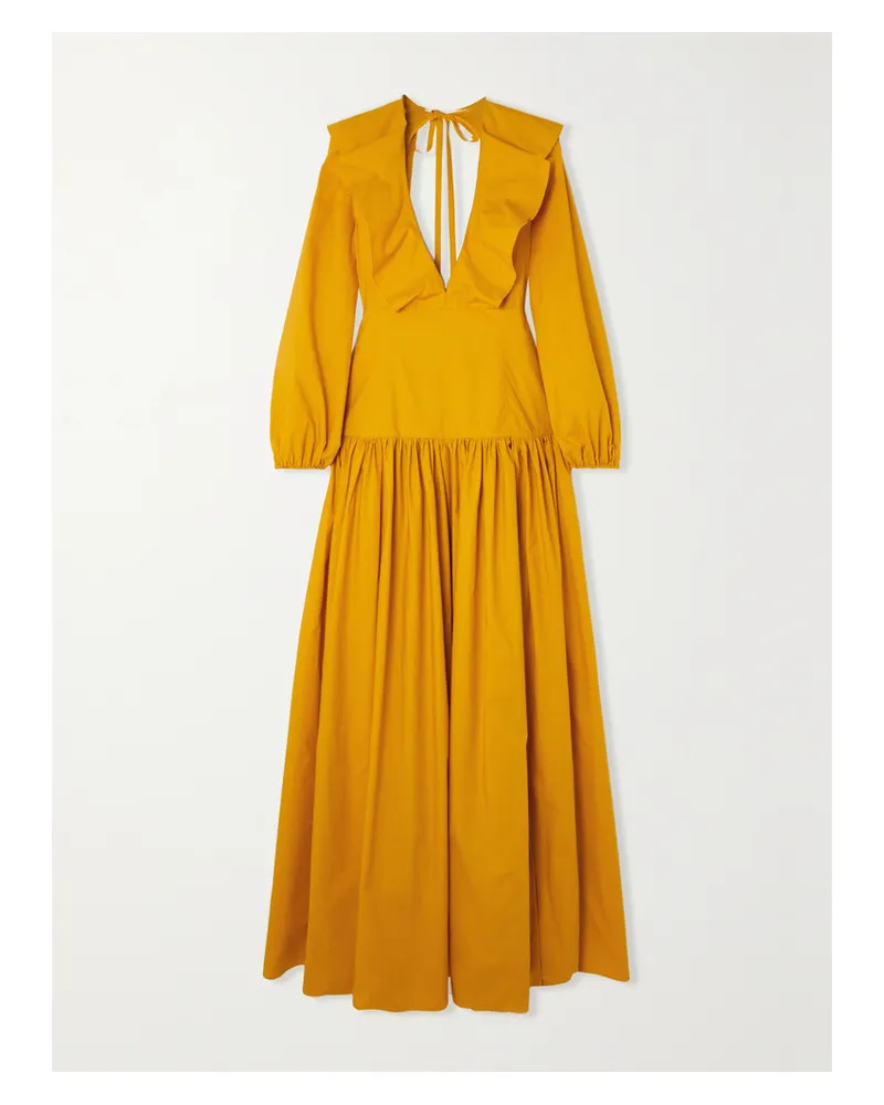 La DoubleJ Abito Della Vita Rückenfreies Maxikleid Aus Baumwollpopeline Mit Raffungen Und Volant - Gelb Gelb