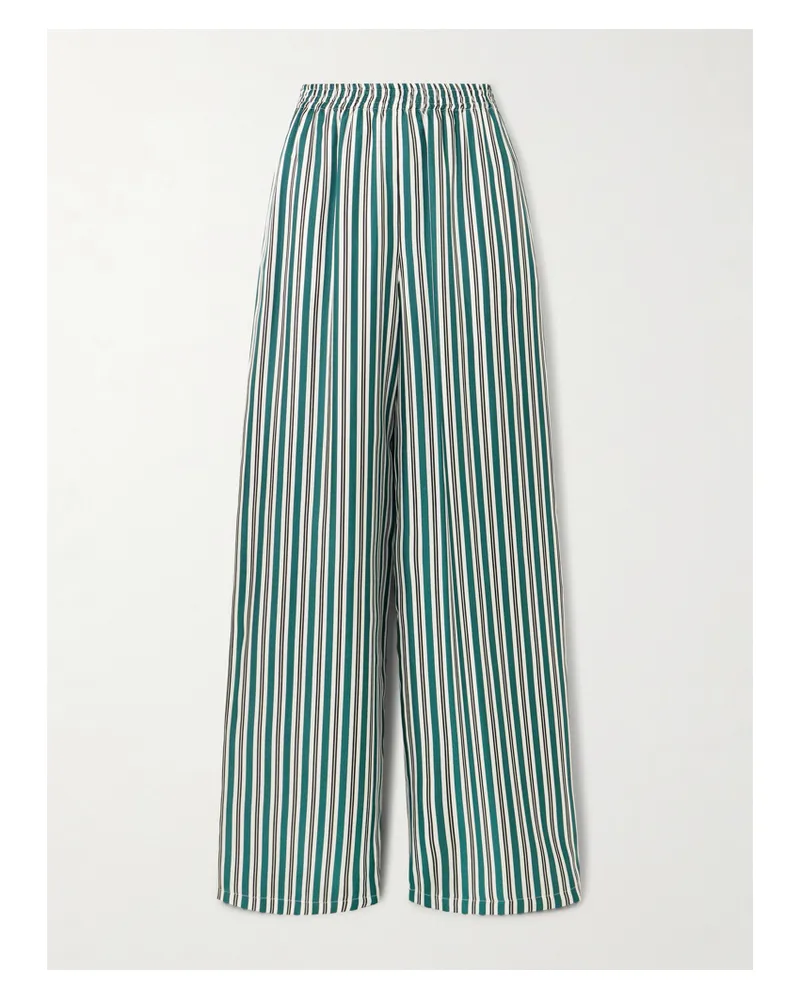Max Mara Ladino Hose Mit Weitem Bein Aus Gestreiftem Seiden-twill - Grün Grün