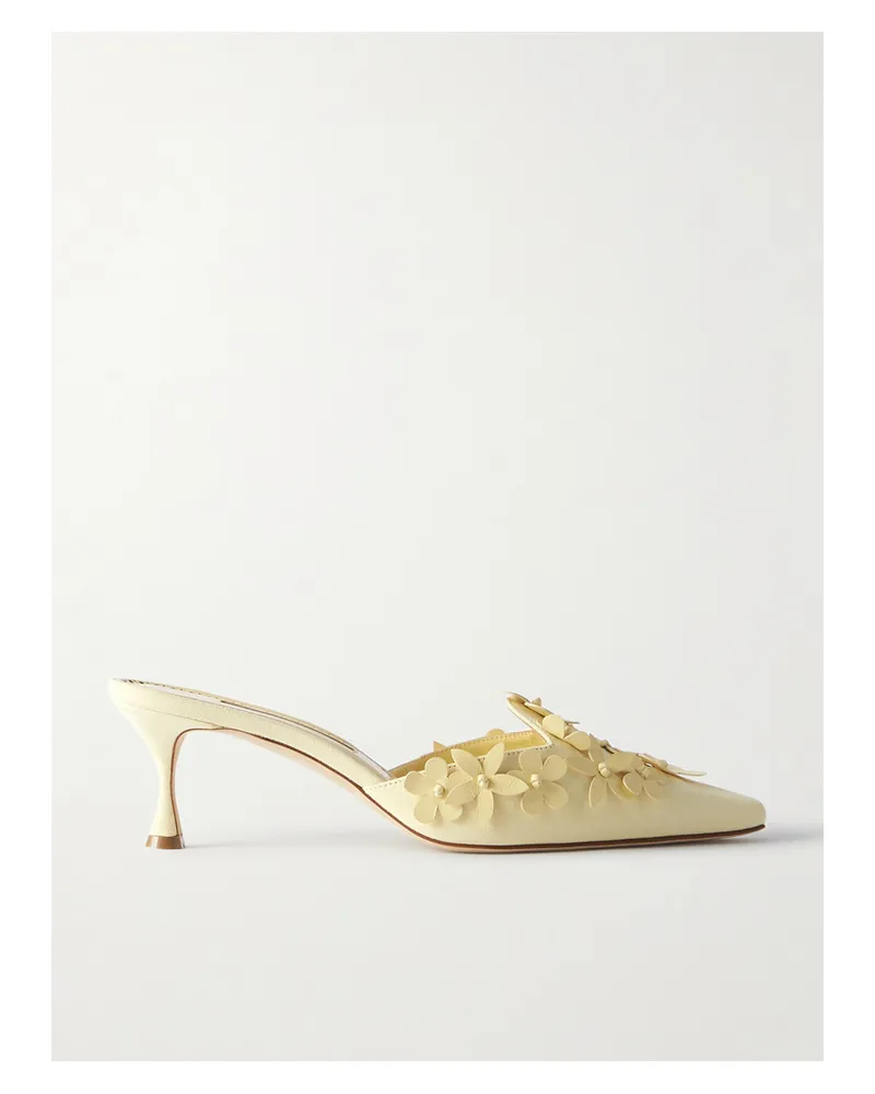 Manolo Blahnik Harnes 50 Mules Aus Veloursleder Mit Applikationen - Gelb Gelb