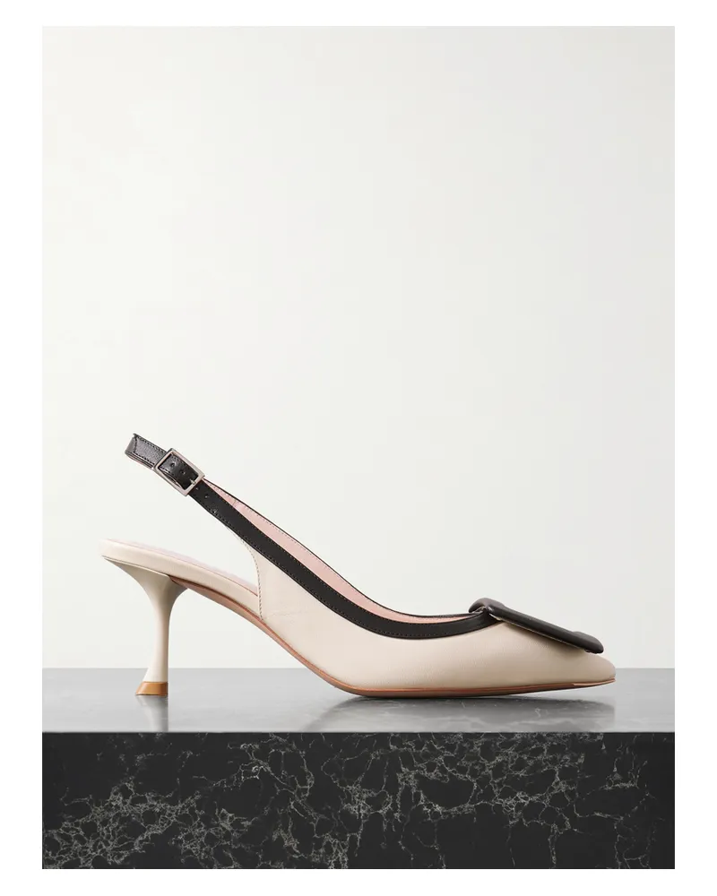 Roger Vivier Viv In The City 65 Two-tone Leather Point-toe Slingback Pumps - White White