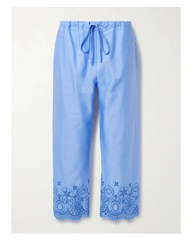 La DoubleJ Hose Mit Geradem Bein Aus Popeline Aus Einer Baumwollmischung Mit Lochstickerei - Blau Blau