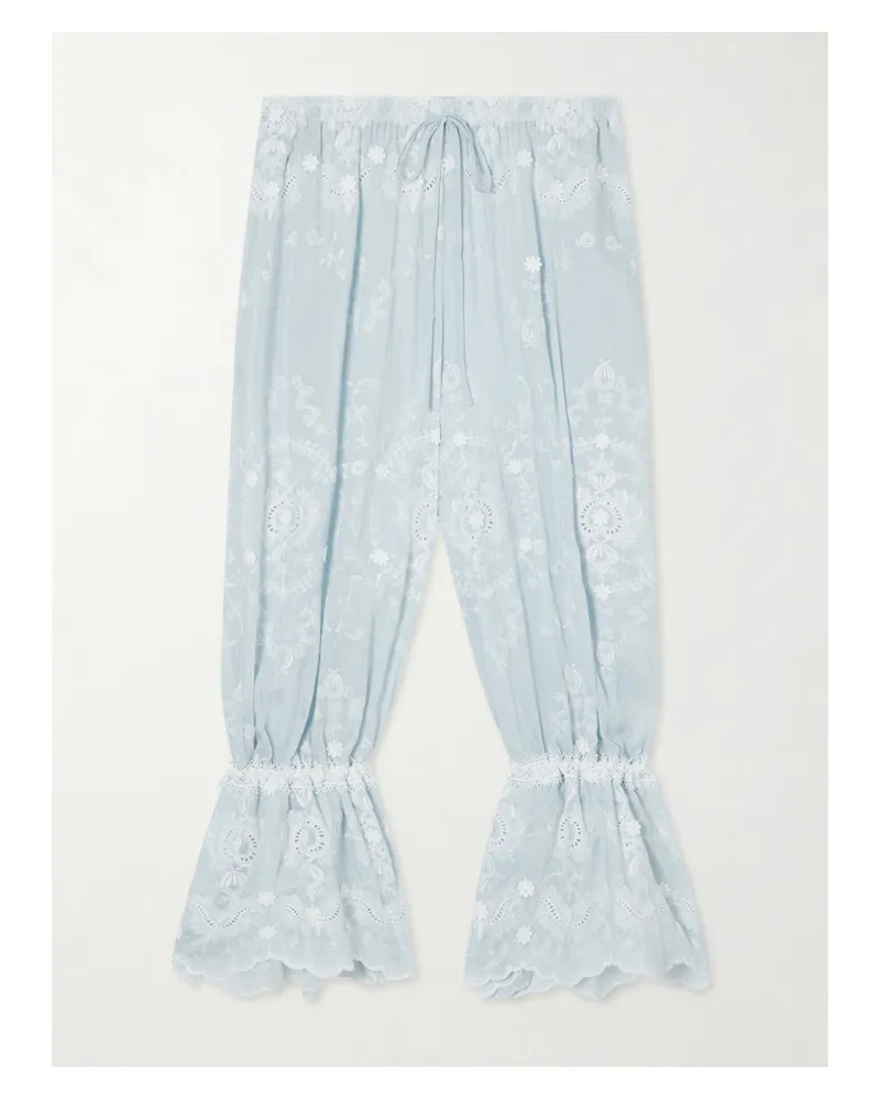 Miguelina Nell Embroidered Silk-blend Wide-leg Pants - Blue Blue