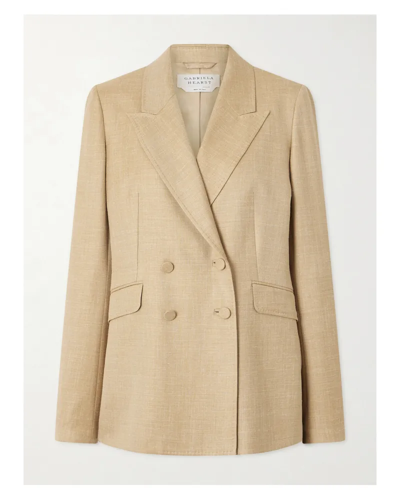 Gabriela Hearst Angela Double-breasted Wool, Silk And Linen-blend Blazer - Neutrals Neutrals