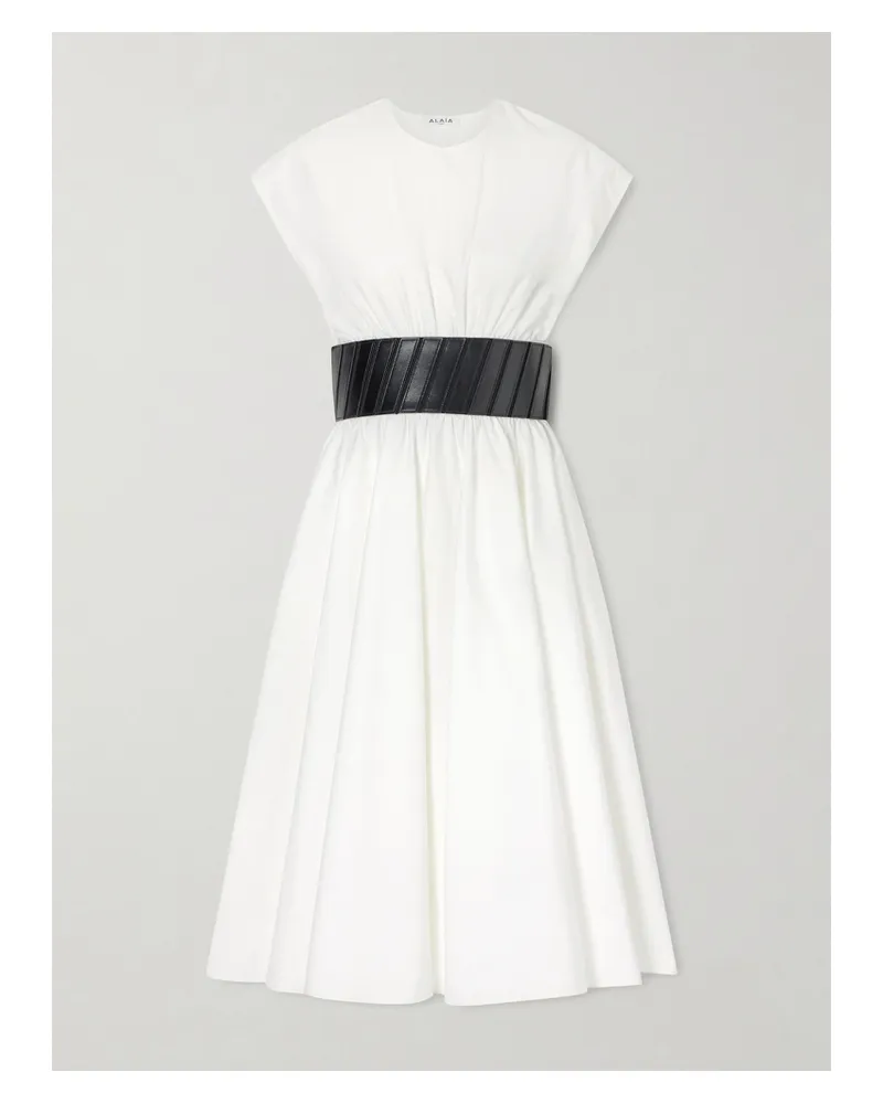 Alaïa Belted Cotton-poplin Midi Dress - White White