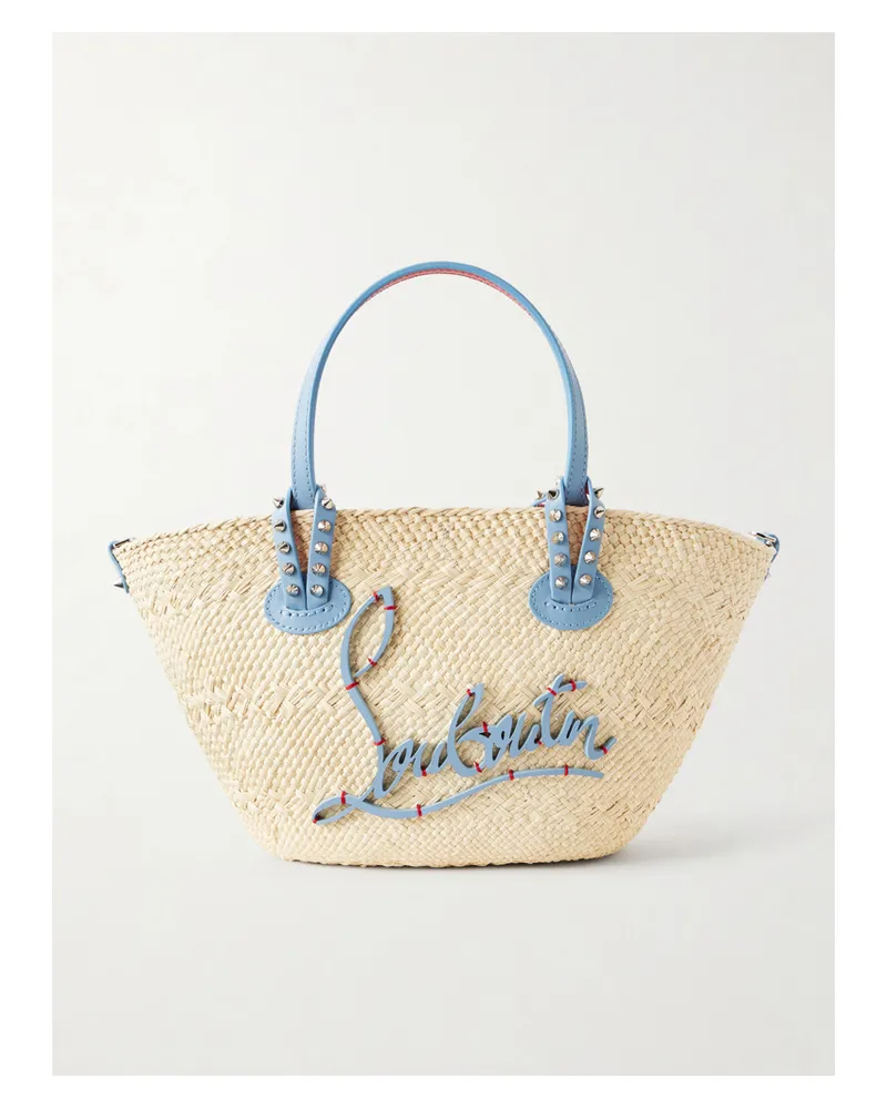 Christian Louboutin Cabata Appliquéd Studded Leather-trimmed Raffia Tote - Neutrals Neutrals