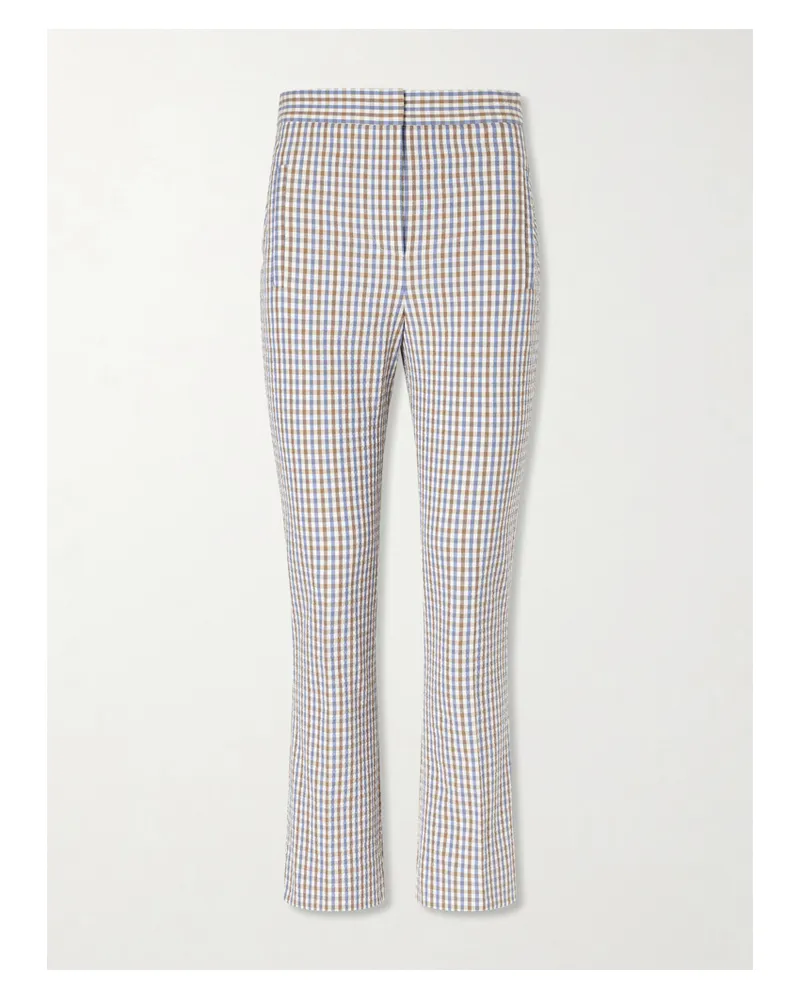 Veronica Beard Arte Checked Cotton-seersucker Skinny Pants - Blue Blue