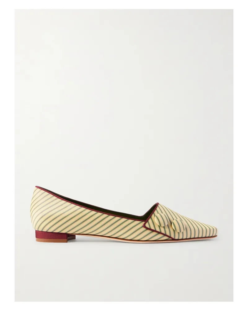 Manolo Blahnik Fontenai Flache Schuhe Aus Gestreiftem Satin Mit Ripsbandbesatz - Gelb Gelb