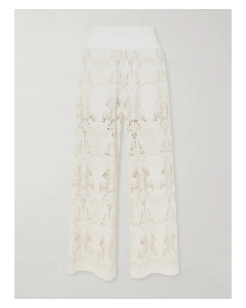 Loretta Caponi Speranza Corded Lace Cotton-blend Straight-leg Pants - White White