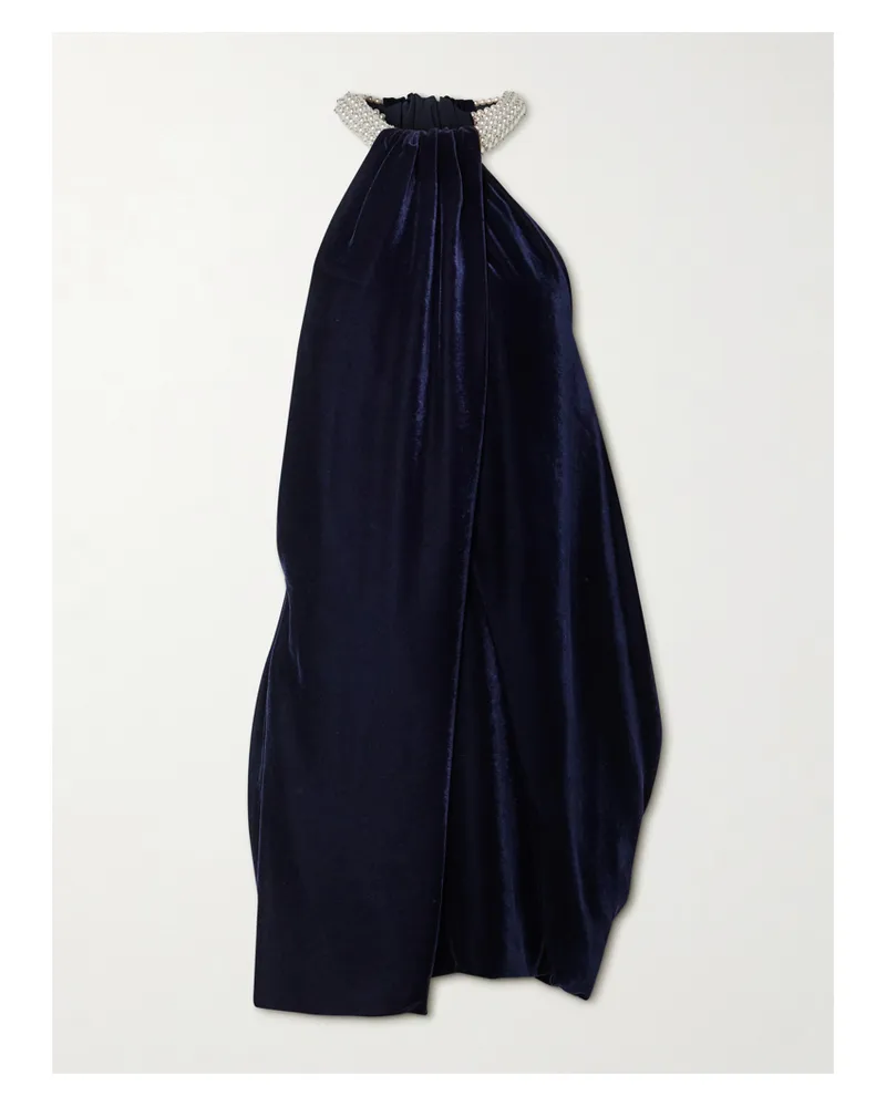 Stella McCartney Embellished Draped Velvet Halterneck Mini Dress - Blue Blue