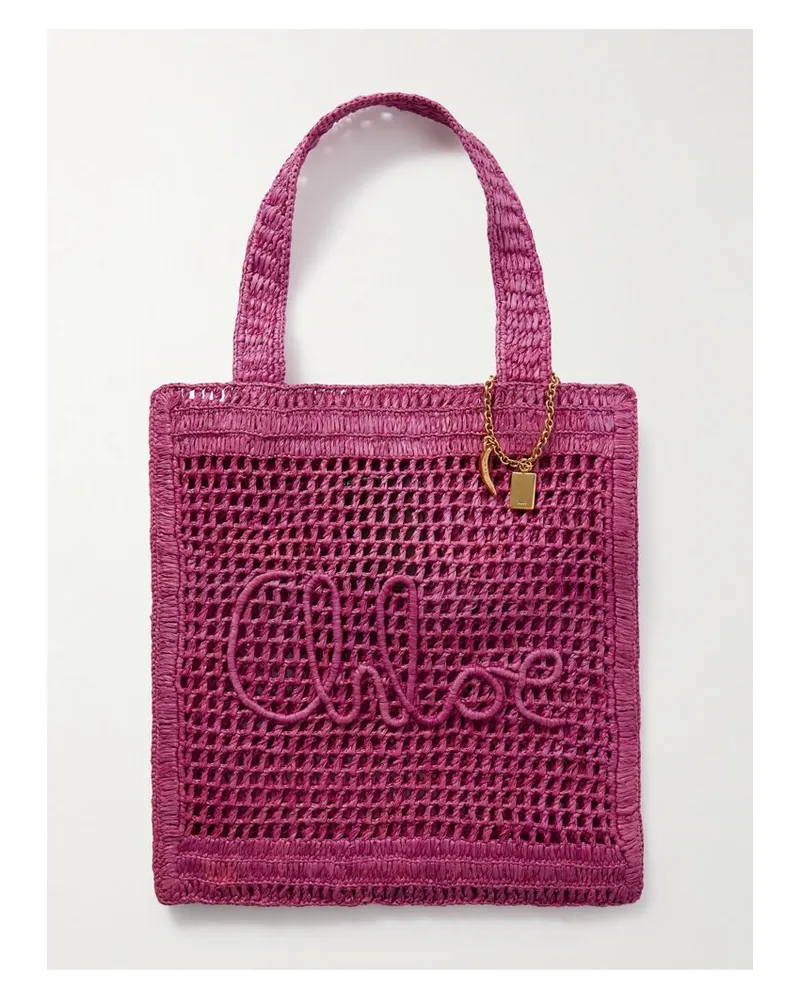 Chloé Summer Banana Tote Aus Geflochtenem Raffiabast Mit Verzierung - Pink Pink