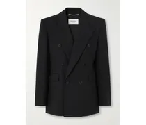 Double-breasted Grain De Poudre Wool Blazer - Black