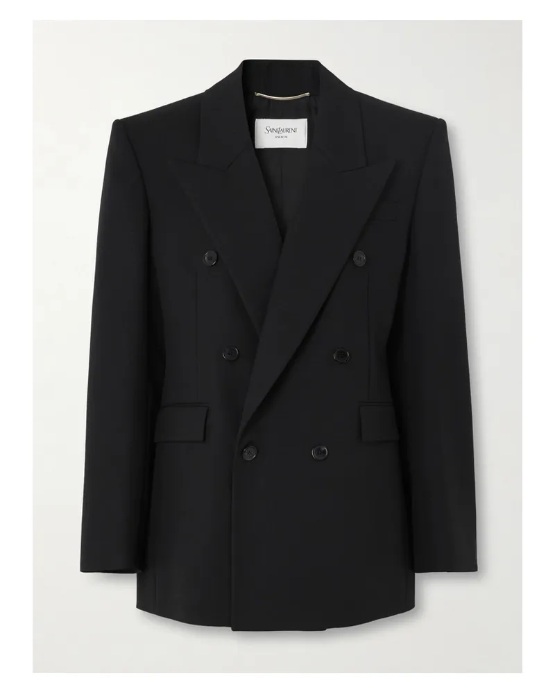 Saint Laurent Double-breasted Grain De Poudre Wool Blazer - Black Black