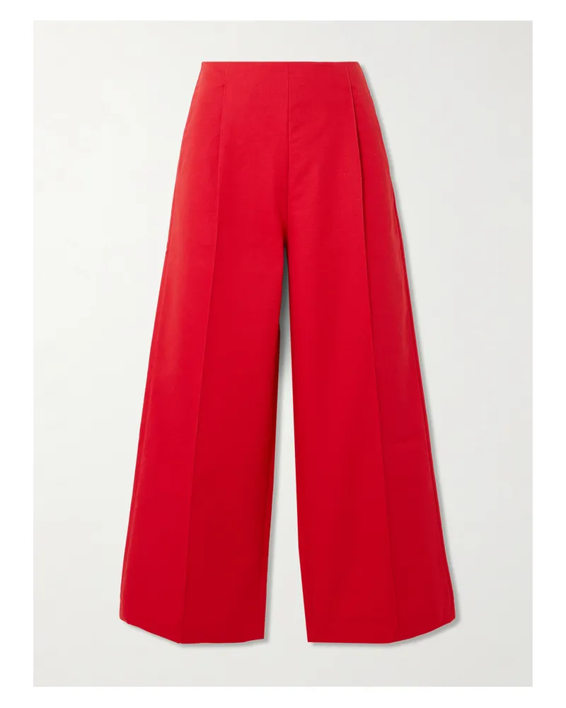 DESTREE Martha Pleated Cotton Wide-leg Pants - Red Red