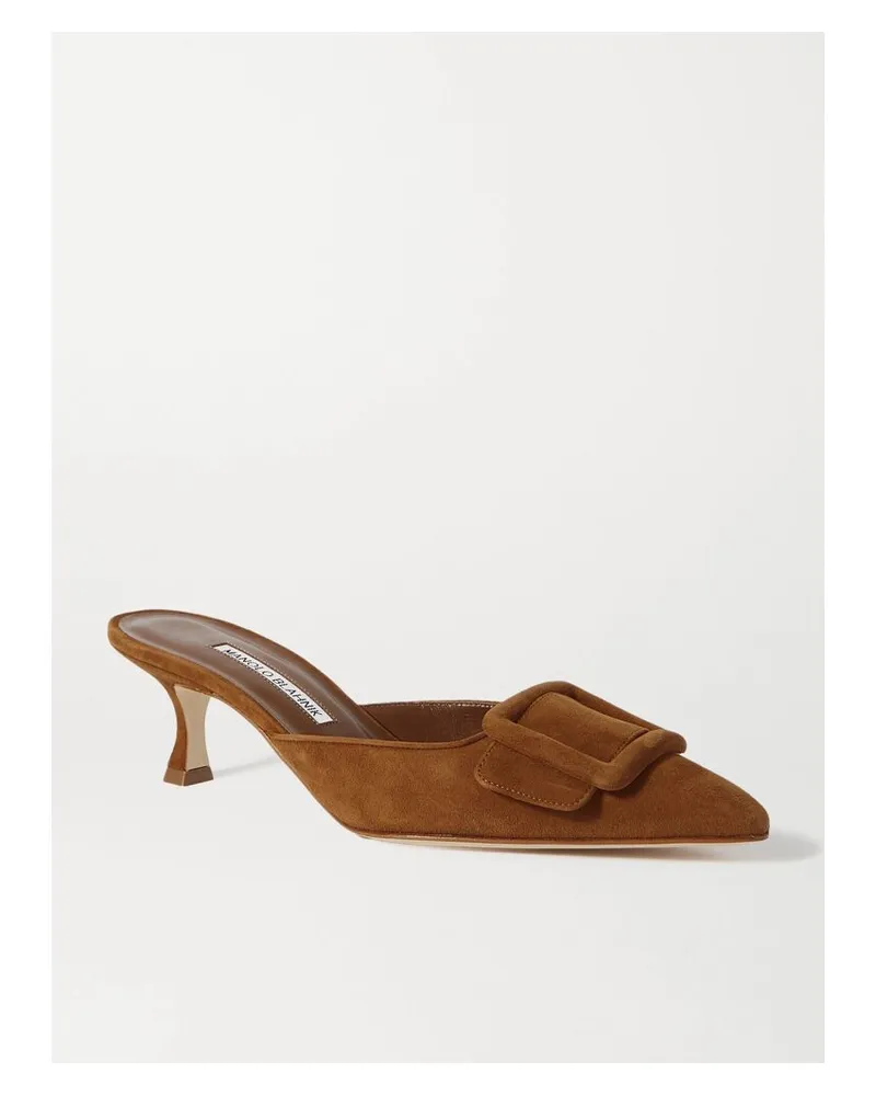 Manolo Blahnik Maysale 50 Mules Aus Veloursleder Mit Schnalle - Braun Braun