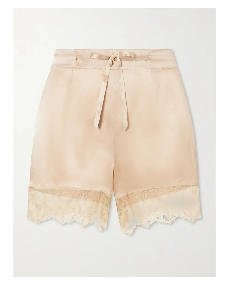 Carine Gilson Lace-trimmed Silk-satin Shorts - Neutrals Neutrals