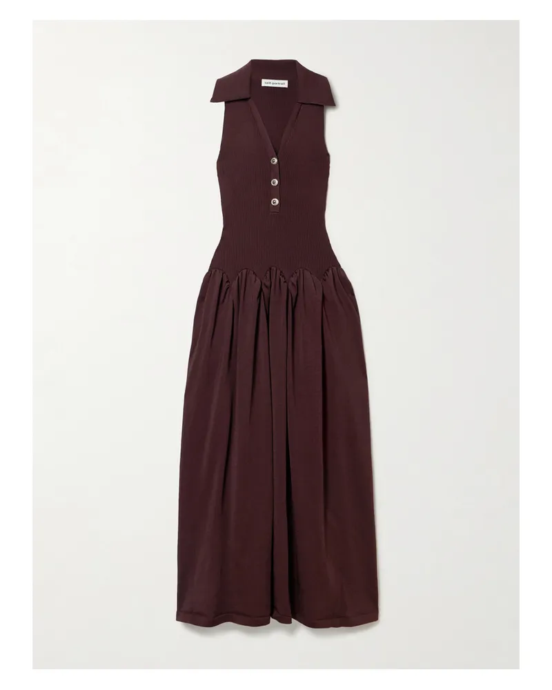 Self-Portrait Maxikleid Aus Rippstrick Und Popeline Mit Verzierungen - Braun Braun