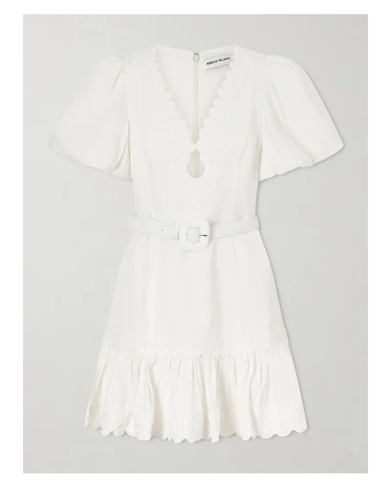 Rebecca Vallance Kahlia Ruffled Scalloped Linen-blend Mini Dress - White White