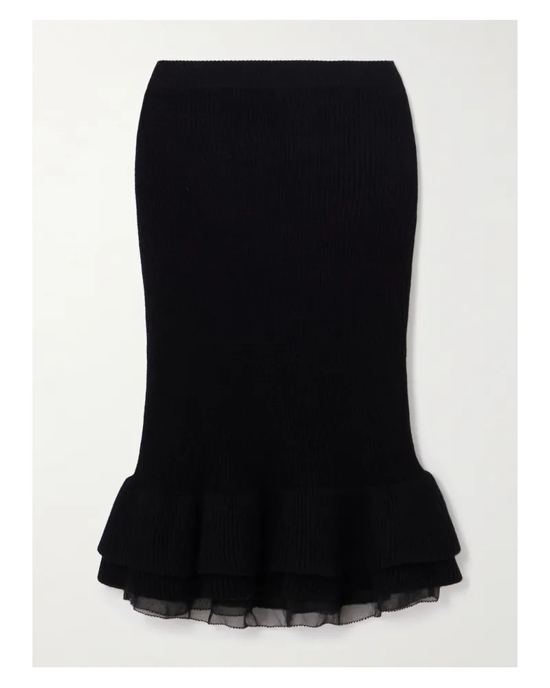 Nina Ricci Mehrlagiger Midirock Aus Einer Gerippten Wollmischung Mit Volants Und Tüllbesatz - Schwarz Schwarz